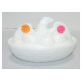 Milk glass eagle covered dish