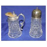 American Fostoria syrup pitcher and sugar shaker