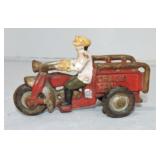 Cast iron motorcycle crash car, 4'