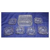 American Fostoria cigarette box and 6 ashtrays