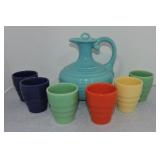 Franciscan water carafe and 6 tumblers