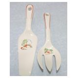 Harker Pottery scenic cake server and fork