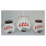 Anchor Hocking red/black canister and pair of