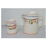 Harker Pottery lot of 2 covered jugs, nicks