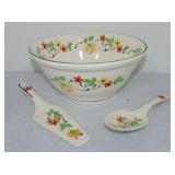 Harker Pottery Carnivale II salad bowl, spoon,
