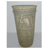 Pottery vase with stork, 12"