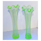 Uranium glass lot of 2 - 9" vases