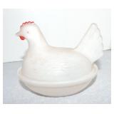 Milk glass hen on nest, 4"