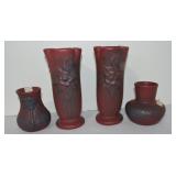Van Briggle lot of 4 pottery vases, 4" to 8"
