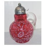 Cranberry opalescent daisy & fern syrup, 6 1/2"