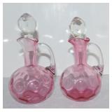 Fenton cranberry lot of 2 cruets, 7"