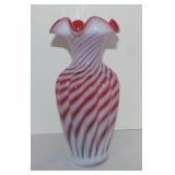 Fenton cranberry opalescent swirl vase 11"