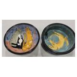 Lot of 2 studio art pottery bowls signed
