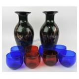 Lot of 2 - 9" studio art glass vases and 8