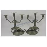 Pewter pair of 3-lite candelabras and pair
