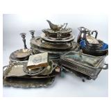 Large lot of silver plate items: fish trays, bowl,