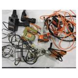 Lot of power hand tools, jumper cables, and