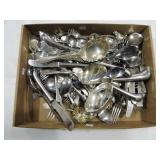 Box of silver plate and stainless steel flatware