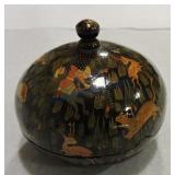 Russian black lacquered round covered box with