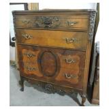 4 drawer chest with applied decor, 45"h, 38"w