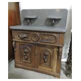 Walnut Victorian marble top commode, some losses
