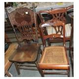Walnut cane seat chair and oak print back chair