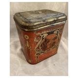 Old metal tin container measures 8" tall