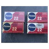 Vintage Peters 22 long rifle rimfire cartridges,