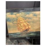 Vintage table with ship painted on the top