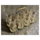 Mid Century Libbey Gold Leaf Pattern Frosted