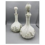 Pair of Ornate victorian milk glass Decanter