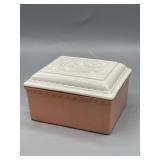 Vintage Pink glass Trinket box with white rose