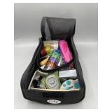 Small tote of craft supplies and leather care kit