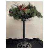 Birdbath plastic top and cast iron base with xmas