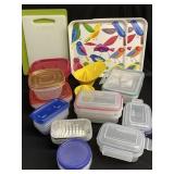 Lot of plastic food storage, cutting boards, etc.