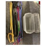Cat Harnesses, leashes, one collar and Rubbermaid