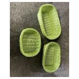Small medium and large stackable green baskets