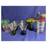 Stemless martini glasses, mixed drink shaker, etc.