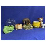 Planters, small fish bowl, other decor