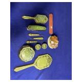 Vintage Celluloid Dresser set and alabaster