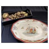 Large Platter and Wood tray w/fruit