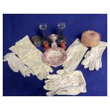 Ladies gloves, candle holders, and other