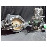 Hitachi router and Black & Decker circular saw.