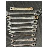 Wrenches with ratchet ends. Most are Pittsburgh