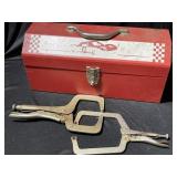 Nice red toolbox with 2 C-clamps