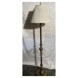 Brass floor lamp with glass shelf