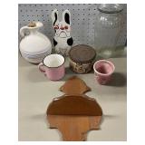 Painted bulldog door stop, small wood shelf, etc.