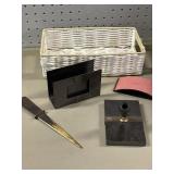 Vintage brass desk set, includes card holder,