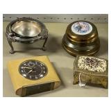 Lot of 4 Items - Silver plate rolltop lid dish,