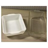 Pyrex Horizon Blue 8"x6" and clear loaf pan
